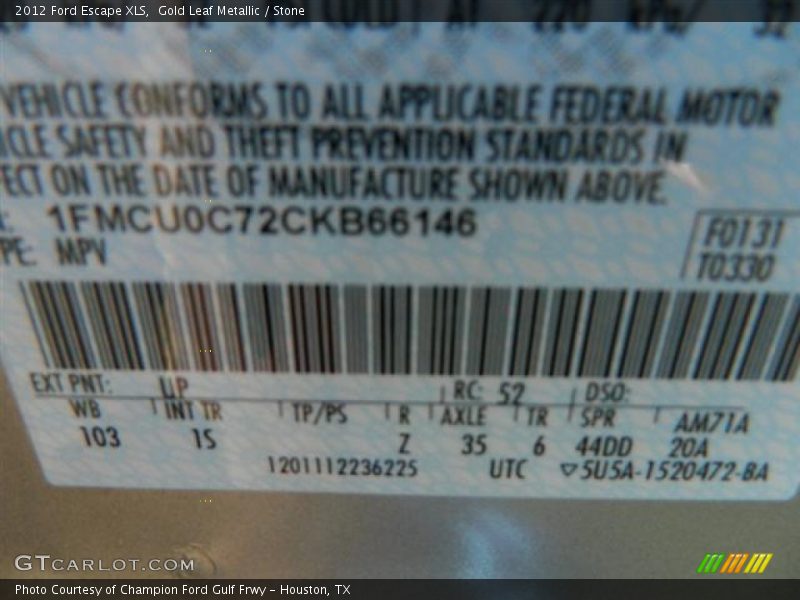 Gold Leaf Metallic / Stone 2012 Ford Escape XLS
