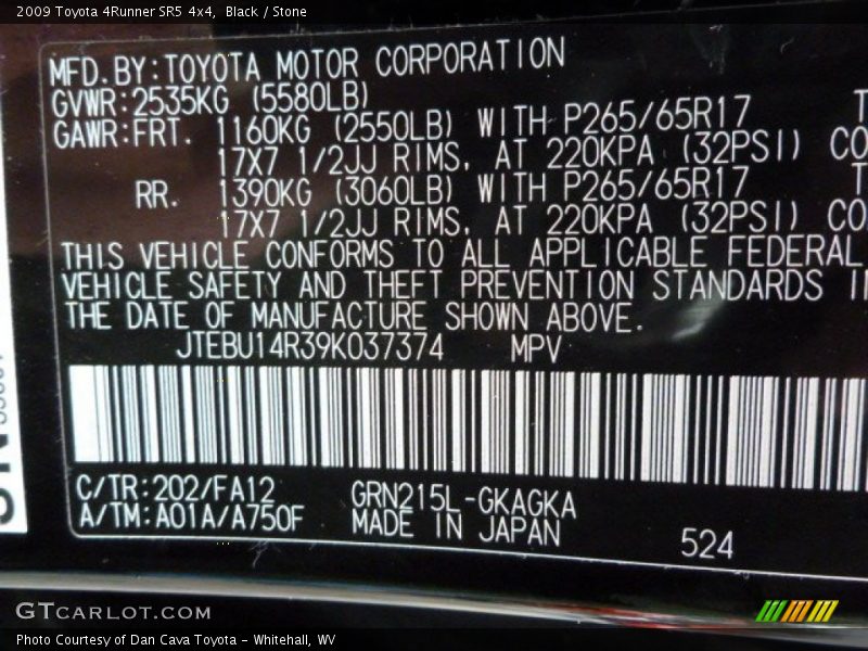 Black / Stone 2009 Toyota 4Runner SR5 4x4