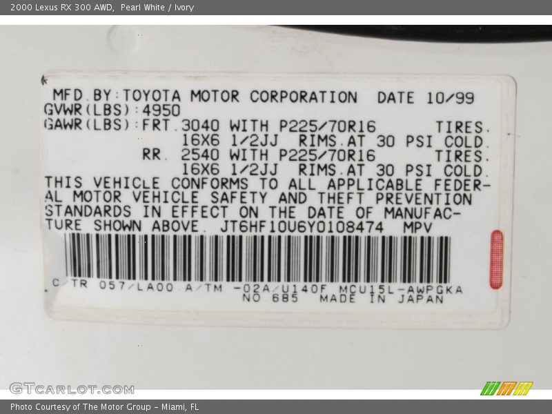 Pearl White / Ivory 2000 Lexus RX 300 AWD