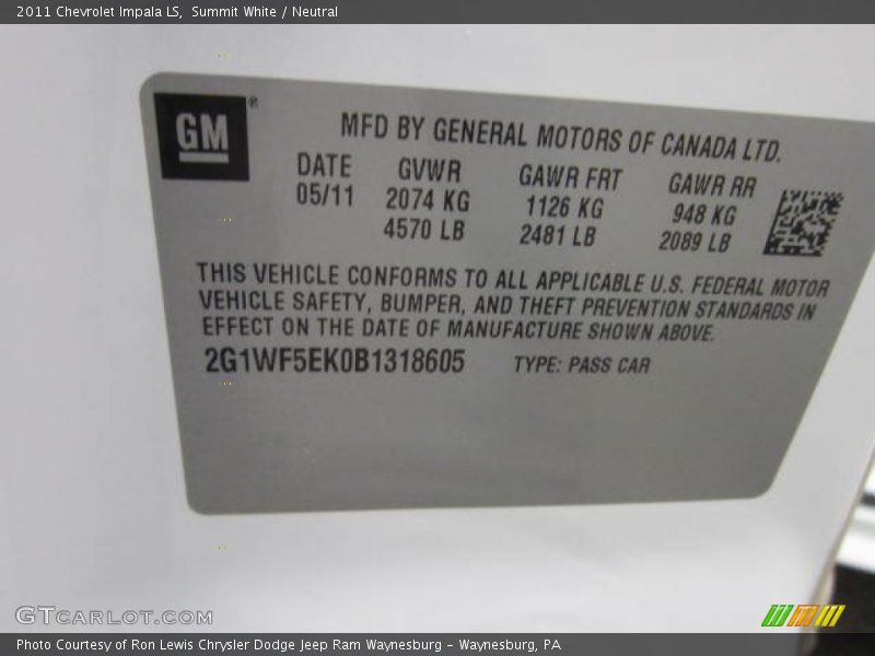 Summit White / Neutral 2011 Chevrolet Impala LS
