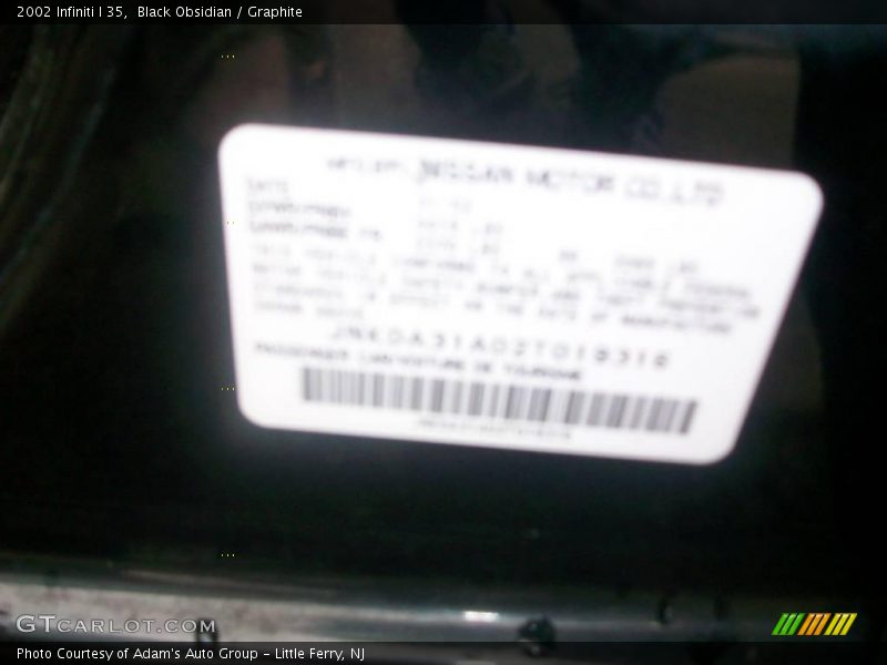 Black Obsidian / Graphite 2002 Infiniti I 35