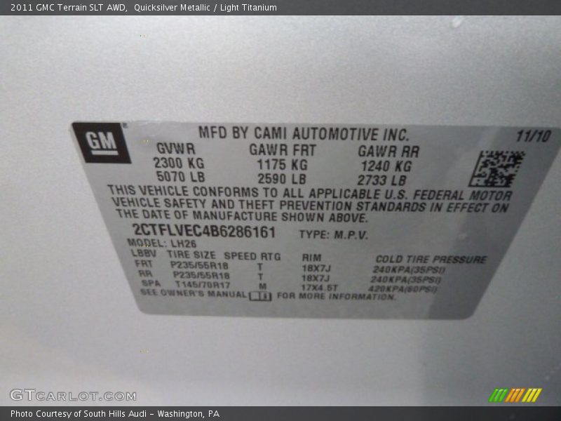 Quicksilver Metallic / Light Titanium 2011 GMC Terrain SLT AWD
