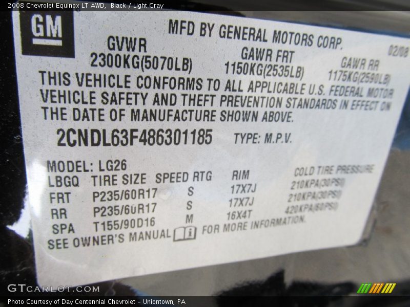 Black / Light Gray 2008 Chevrolet Equinox LT AWD