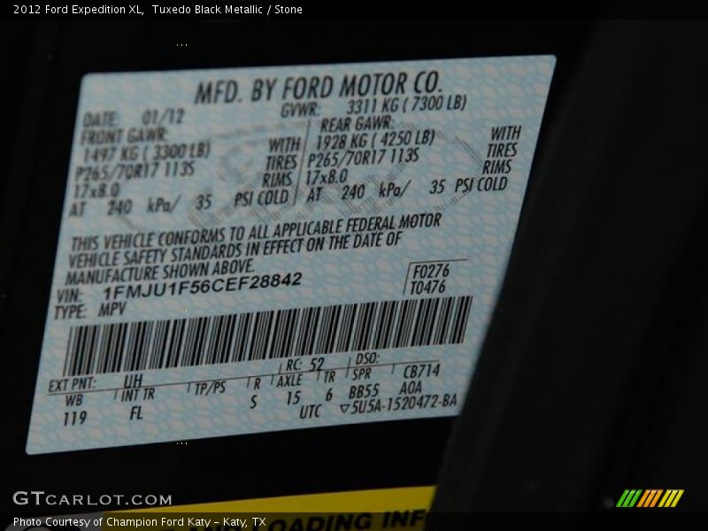 2012 Expedition XL Tuxedo Black Metallic Color Code UH