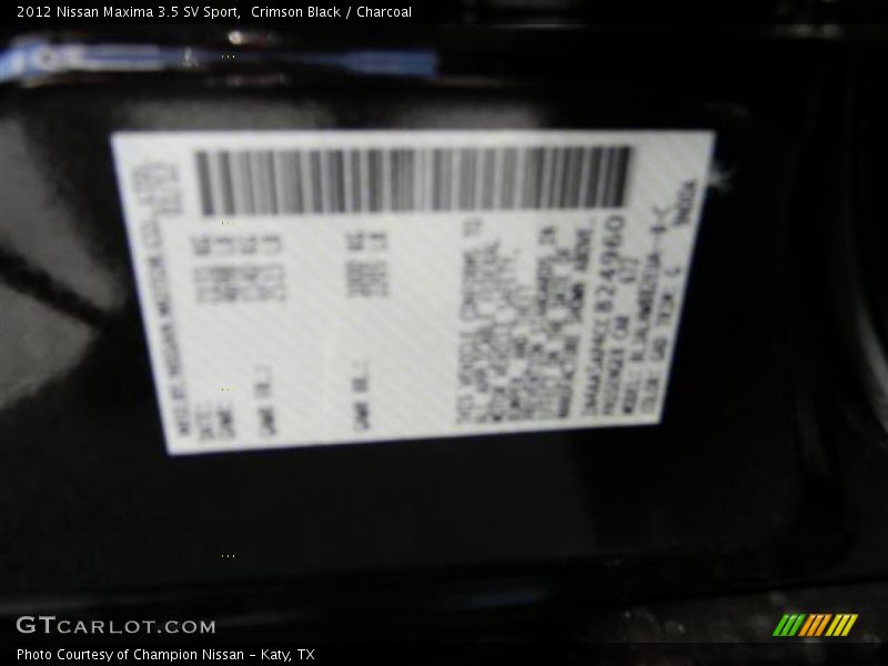 Crimson Black / Charcoal 2012 Nissan Maxima 3.5 SV Sport