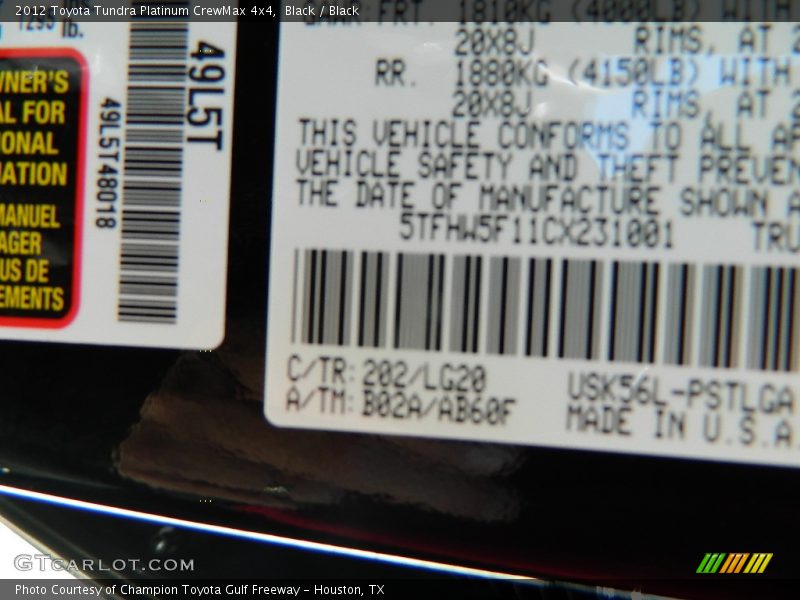 Black / Black 2012 Toyota Tundra Platinum CrewMax 4x4