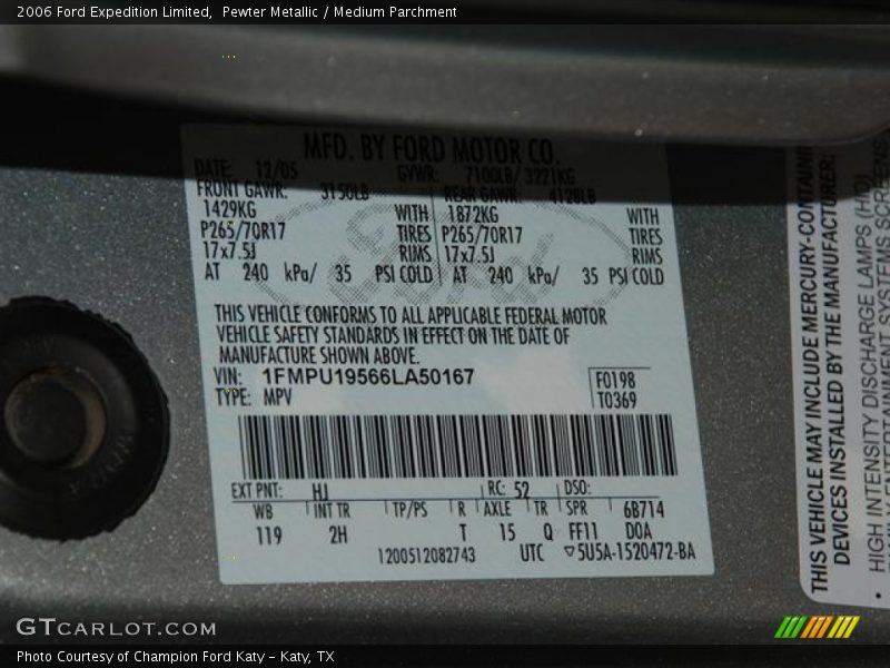 2006 Expedition Limited Pewter Metallic Color Code HJ