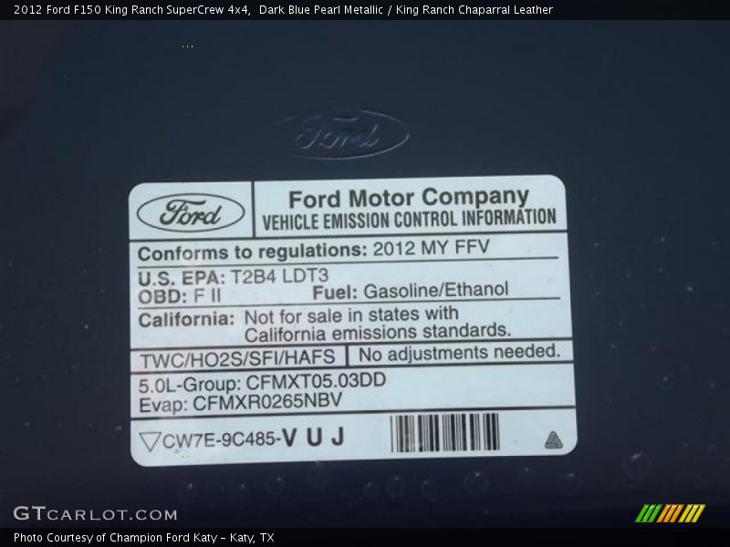 Dark Blue Pearl Metallic / King Ranch Chaparral Leather 2012 Ford F150 King Ranch SuperCrew 4x4