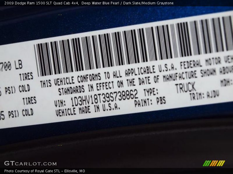 Deep Water Blue Pearl / Dark Slate/Medium Graystone 2009 Dodge Ram 1500 SLT Quad Cab 4x4