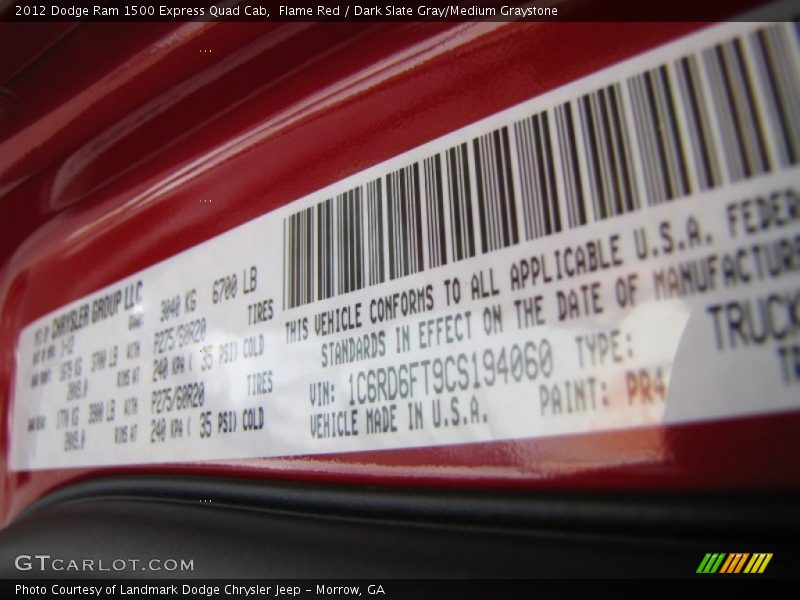 2012 Ram 1500 Express Quad Cab Flame Red Color Code PR4