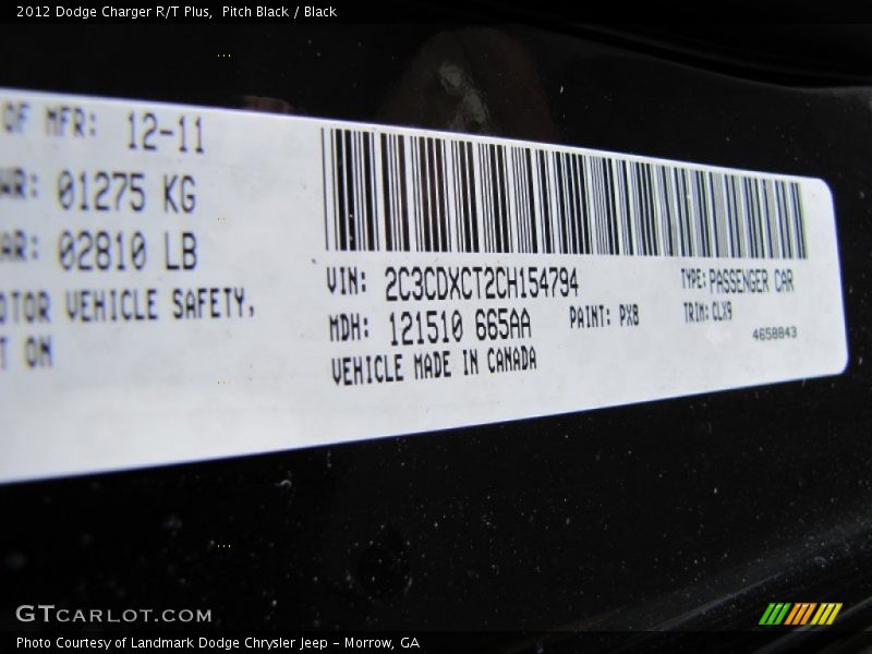 Pitch Black / Black 2012 Dodge Charger R/T Plus