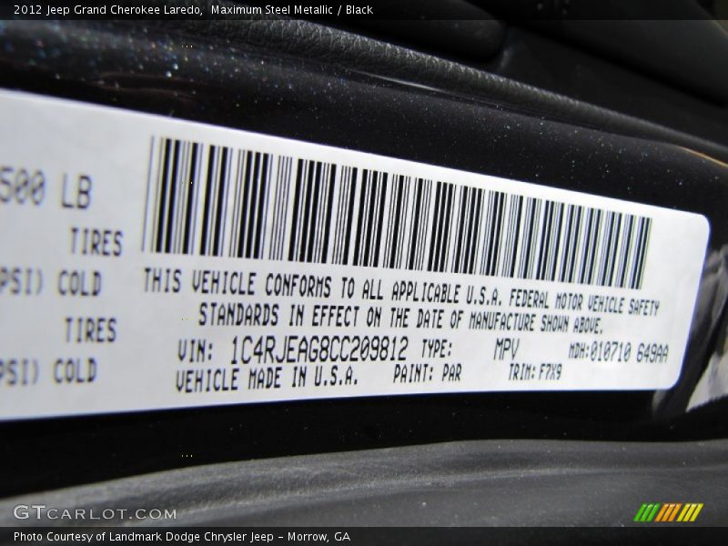 2012 Grand Cherokee Laredo Maximum Steel Metallic Color Code PAR