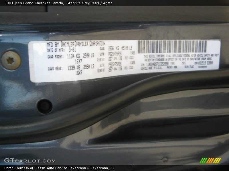 Graphite Grey Pearl / Agate 2001 Jeep Grand Cherokee Laredo