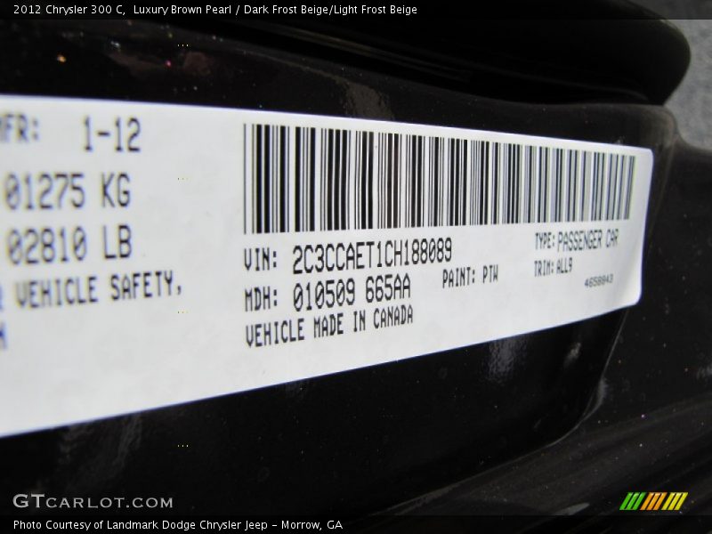 2012 300 C Luxury Brown Pearl Color Code PTW