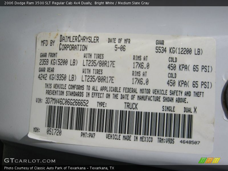 Bright White / Medium Slate Gray 2006 Dodge Ram 3500 SLT Regular Cab 4x4 Dually