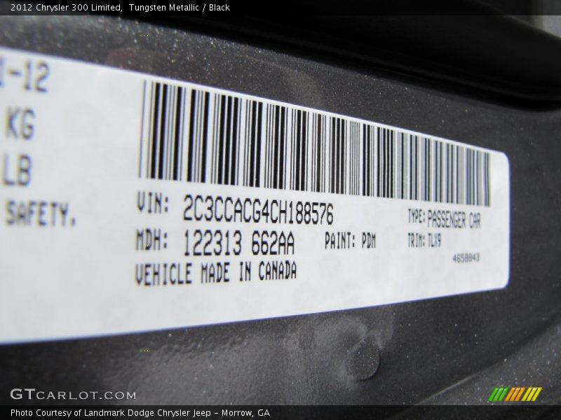 2012 300 Limited Tungsten Metallic Color Code PDM
