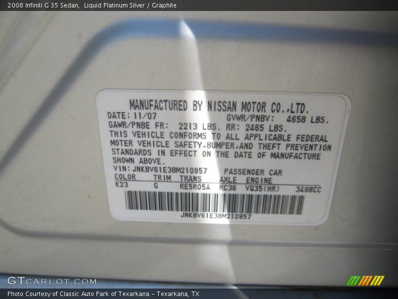 Liquid Platinum Silver / Graphite 2008 Infiniti G 35 Sedan