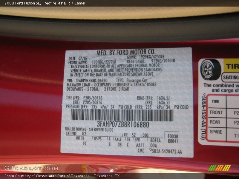 2008 Fusion SE Redfire Metallic Color Code G2