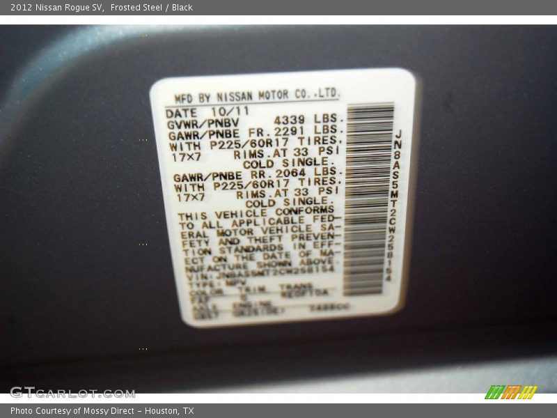 Frosted Steel / Black 2012 Nissan Rogue SV