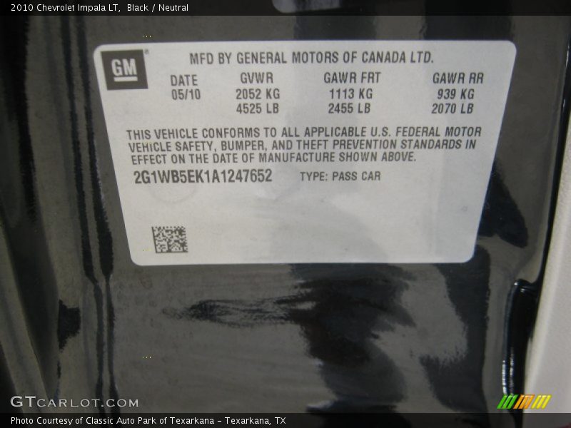 Black / Neutral 2010 Chevrolet Impala LT