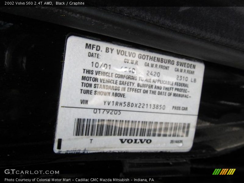 Black / Graphite 2002 Volvo S60 2.4T AWD