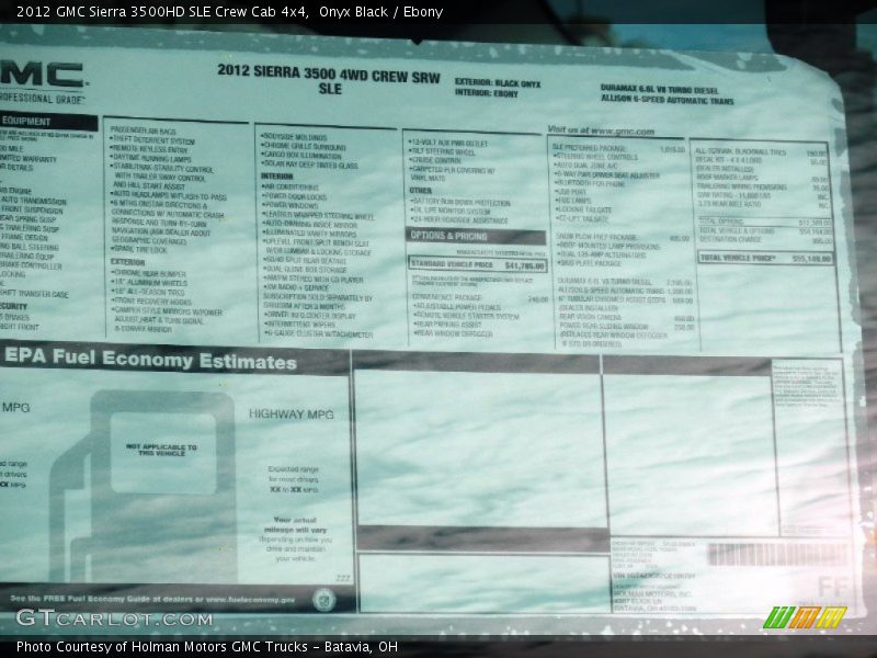 Onyx Black / Ebony 2012 GMC Sierra 3500HD SLE Crew Cab 4x4