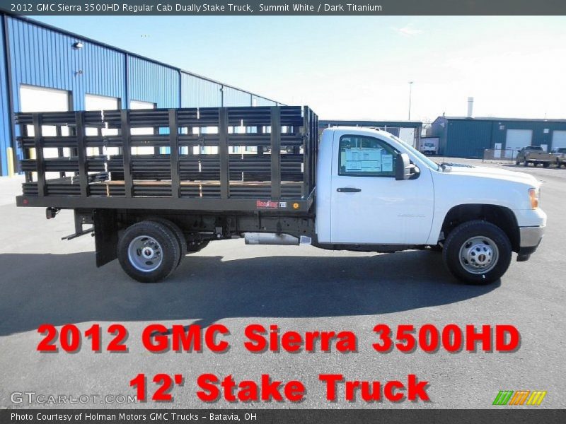 Summit White / Dark Titanium 2012 GMC Sierra 3500HD Regular Cab Dually Stake Truck