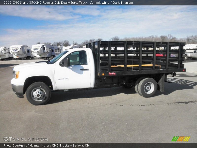 Summit White / Dark Titanium 2012 GMC Sierra 3500HD Regular Cab Dually Stake Truck