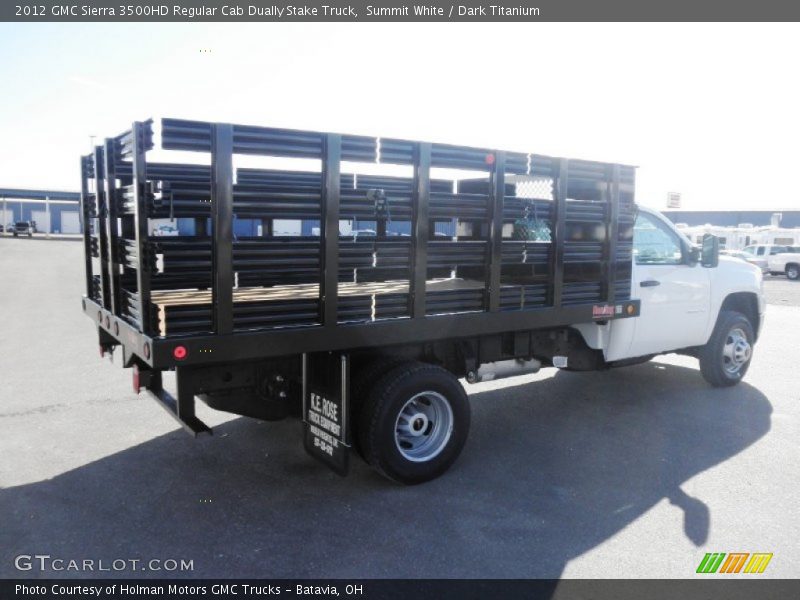 Summit White / Dark Titanium 2012 GMC Sierra 3500HD Regular Cab Dually Stake Truck