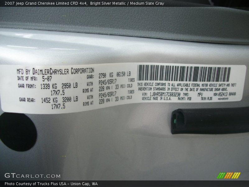 Bright Silver Metallic / Medium Slate Gray 2007 Jeep Grand Cherokee Limited CRD 4x4