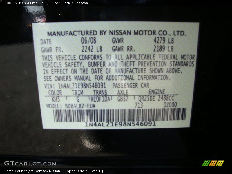 Super Black / Charcoal 2008 Nissan Altima 2.5 S
