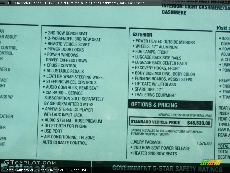 Gold Mist Metallic / Light Cashmere/Dark Cashmere 2012 Chevrolet Tahoe LT 4x4