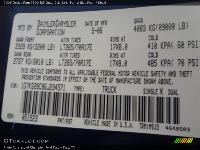 Patriot Blue Pearl / Khaki 2006 Dodge Ram 2500 SLT Quad Cab 4x4