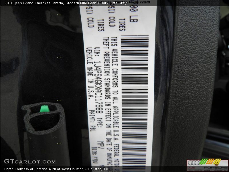 Modern Blue Pearl / Dark Slate Gray 2010 Jeep Grand Cherokee Laredo