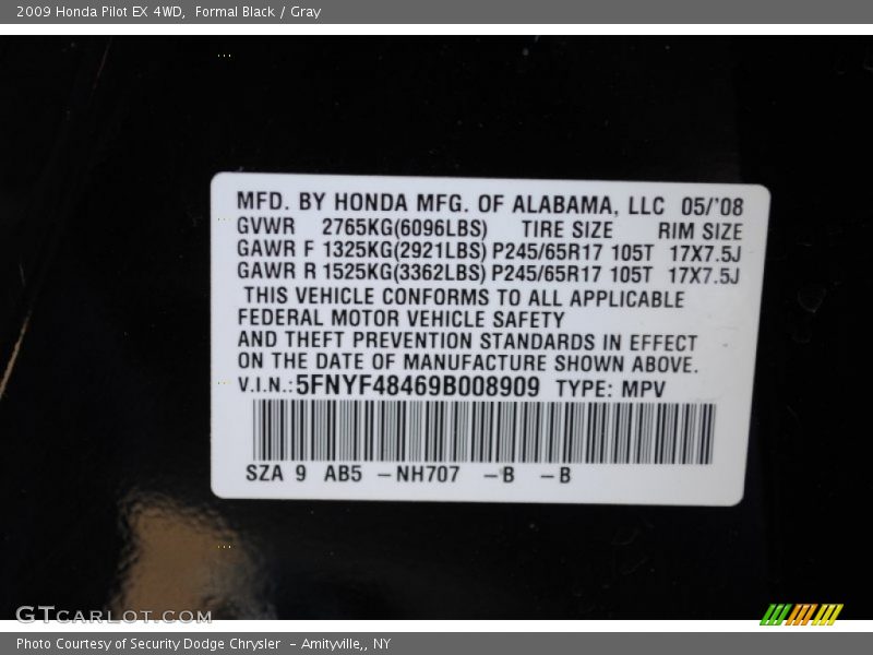 Formal Black / Gray 2009 Honda Pilot EX 4WD