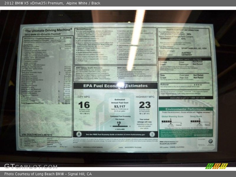  2012 X5 xDrive35i Premium Window Sticker