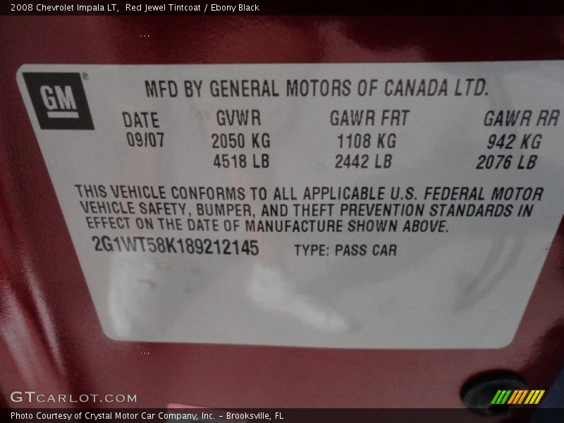 Red Jewel Tintcoat / Ebony Black 2008 Chevrolet Impala LT