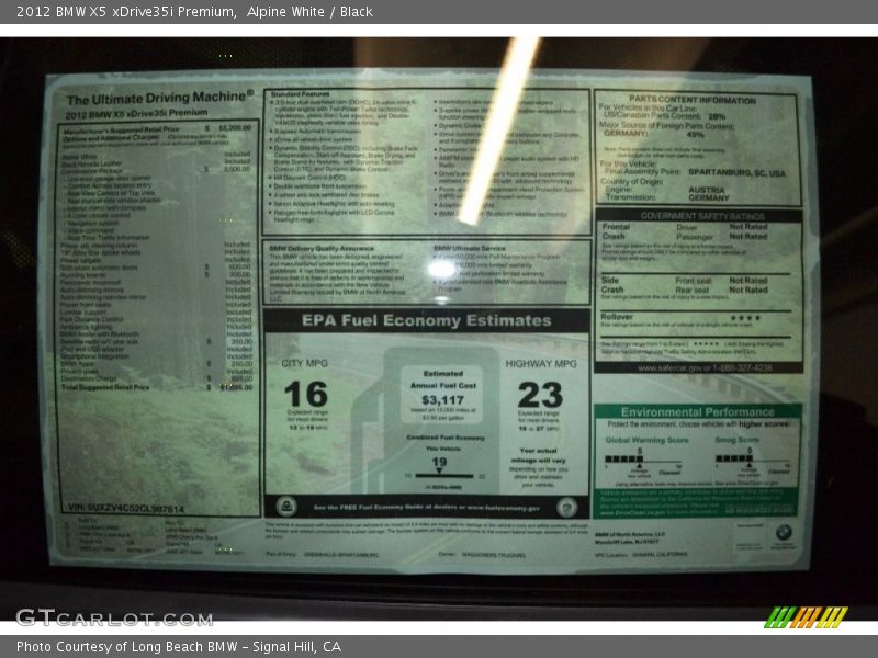 Alpine White / Black 2012 BMW X5 xDrive35i Premium