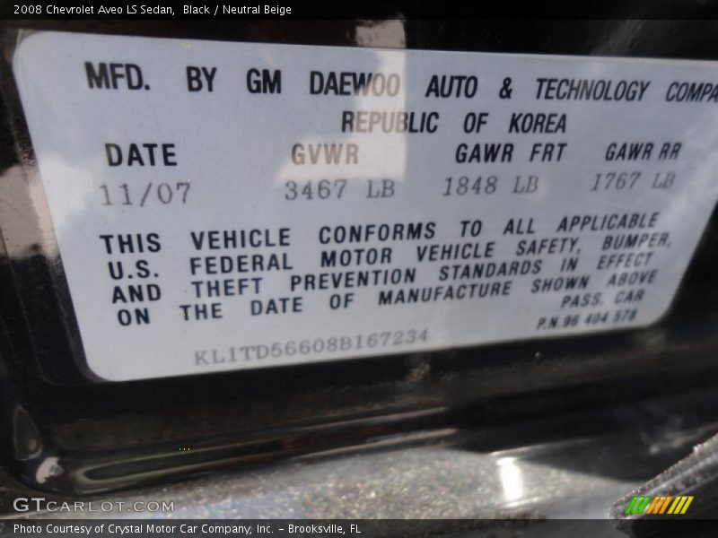 Black / Neutral Beige 2008 Chevrolet Aveo LS Sedan