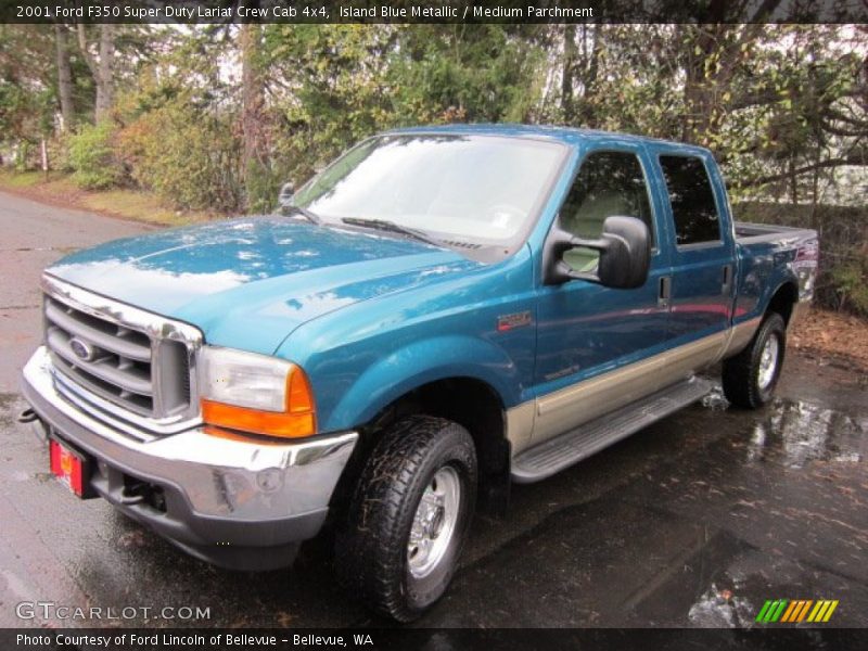 Island Blue Metallic / Medium Parchment 2001 Ford F350 Super Duty Lariat Crew Cab 4x4