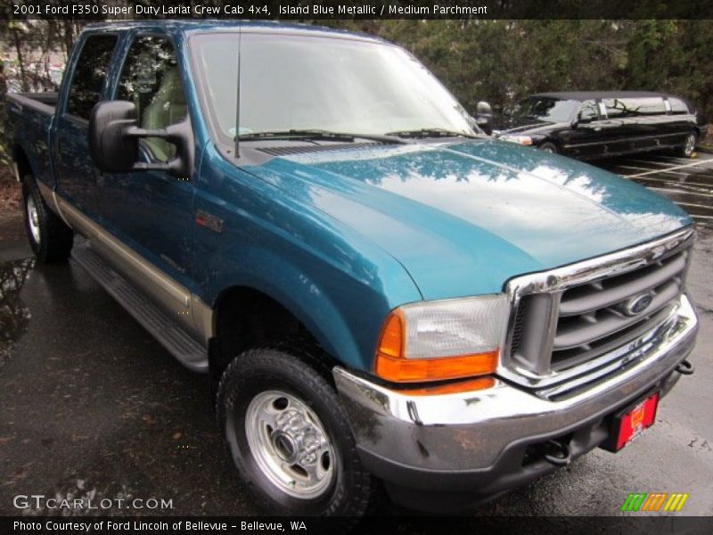 Island Blue Metallic / Medium Parchment 2001 Ford F350 Super Duty Lariat Crew Cab 4x4