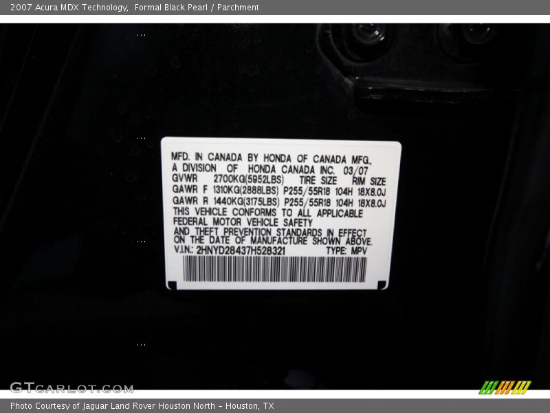 Formal Black Pearl / Parchment 2007 Acura MDX Technology
