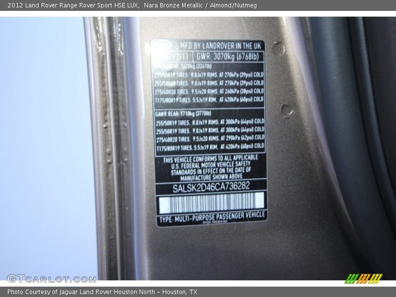 Nara Bronze Metallic / Almond/Nutmeg 2012 Land Rover Range Rover Sport HSE LUX