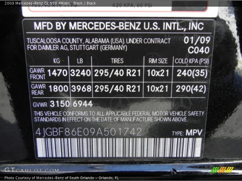 Black / Black 2009 Mercedes-Benz GL 550 4Matic