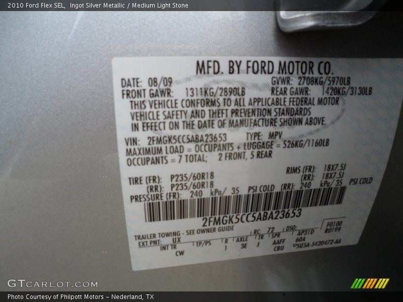 Ingot Silver Metallic / Medium Light Stone 2010 Ford Flex SEL