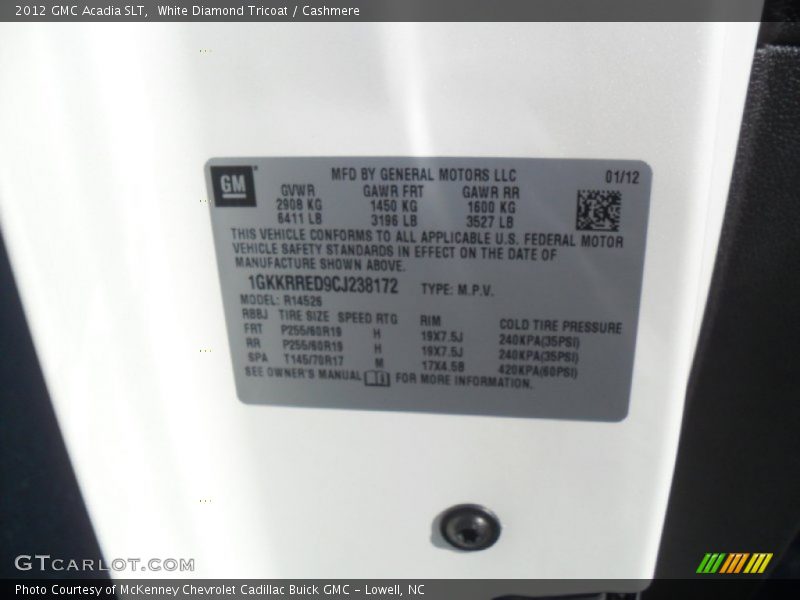 White Diamond Tricoat / Cashmere 2012 GMC Acadia SLT