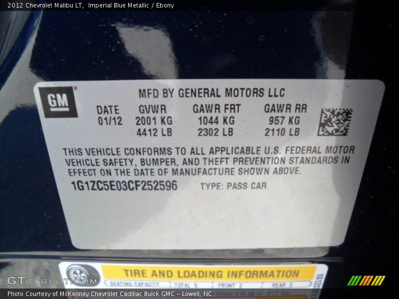 Imperial Blue Metallic / Ebony 2012 Chevrolet Malibu LT