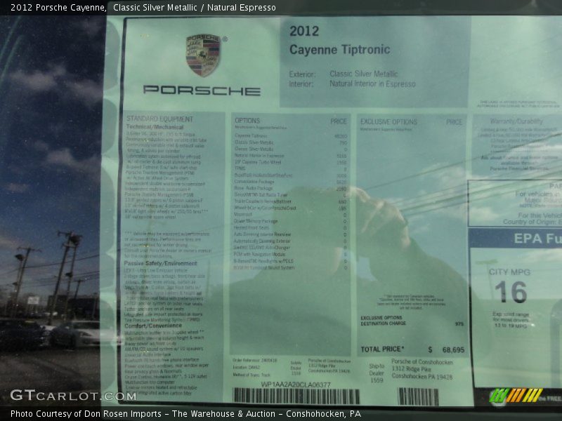  2012 Cayenne  Window Sticker