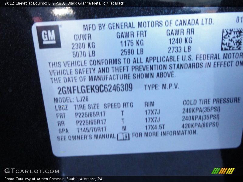 Black Granite Metallic / Jet Black 2012 Chevrolet Equinox LTZ AWD