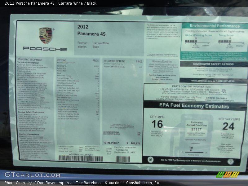  2012 Panamera 4S Window Sticker